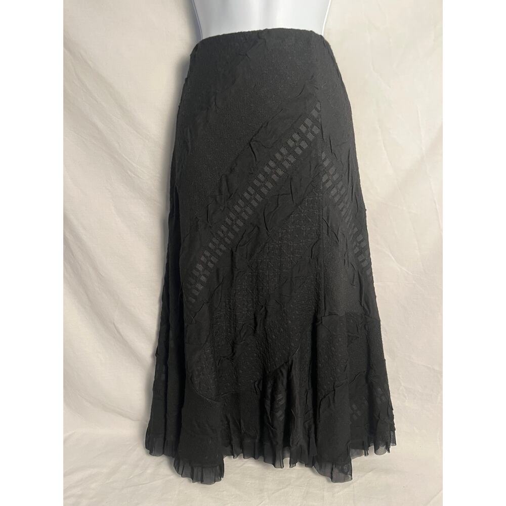 Sandro Ferrone Black Textured Tulle Midi Skirt Made in Italy Size Small